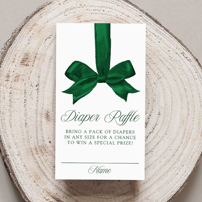 Elegant Green Bow Christmas Diaper Raffle Begleitkarte (Von Creator hochgeladen)