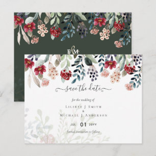 Elegant Green Burgundy Blue Floral Wedding Postkarte