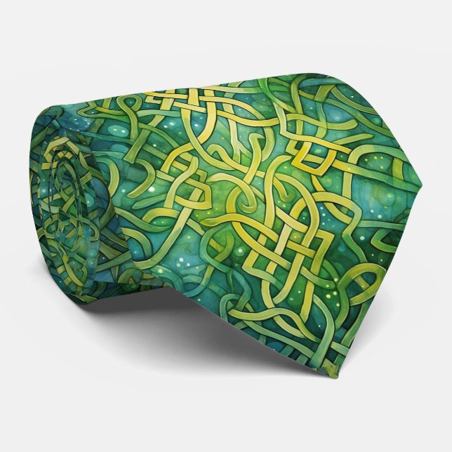 Elegant Green Celtic Knot Krawatte (Gerollt)