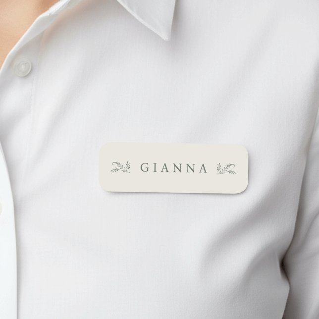 Elegant Green & Cream Botanical Namensschild (Von Creator hochgeladen)