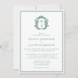 Elegant Green Crest Wedding Invitation Einladung