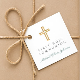 Elegant Green Cross Boy First Communion Geschenkanhänger