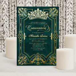 Elegant Green Crown Tiara Quinceanera Folieneinladung