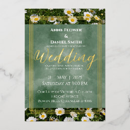 Elegant Green Daisy Foil Folieneinladung