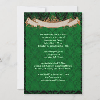 Elegant Green Damask Goth Wedding Einladung
