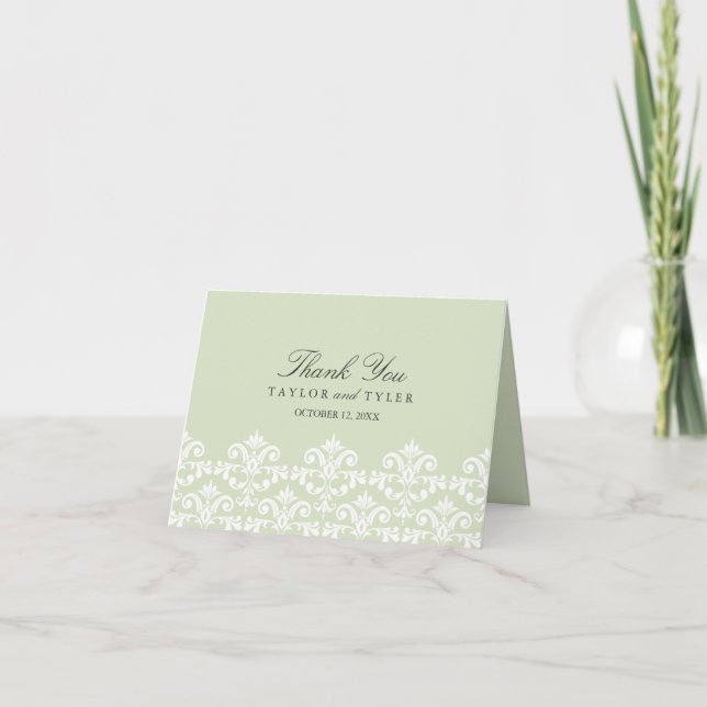 Elegant Green Damask Wedding Dankeschön Card Dankeskarte (Vorderseite)