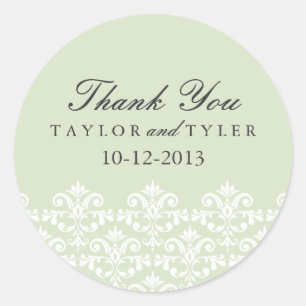 Elegant Green Damask Wedding Sticker