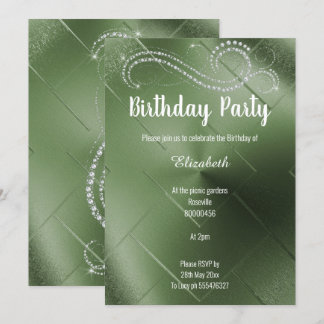 ELEGANT GREEN DIAMOND BIRTHDAY PARTY EINLADUNG
