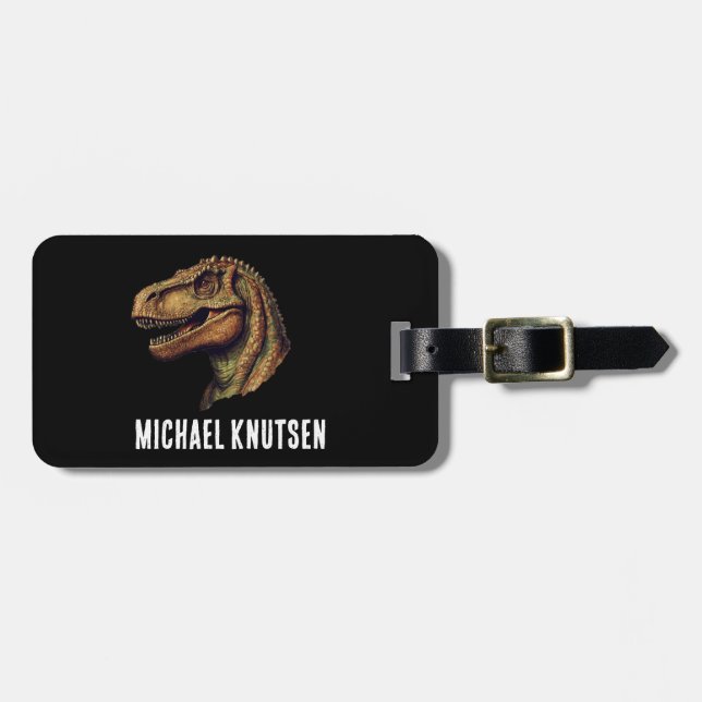 Elegant Green Dinosaur T-Rex Tyrannosaurus Reise Gepäckanhänger (Vorderseite horizontal)