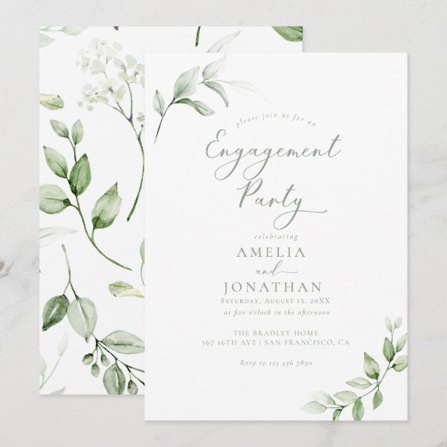 Elégant Green Engagement Invitations de la partie (Devant / Derrière)