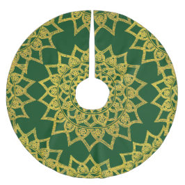 Elegant Green Fine Gold Floral Mandala Weihnachten Polyester Weihnachtsbaumdecke