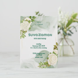 Elegant Green Floral 19. Geburtstag Einladung Temp