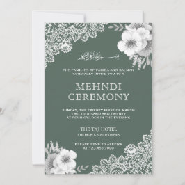Elegant Green Floral Lace Islamischer Mehndi Einladung