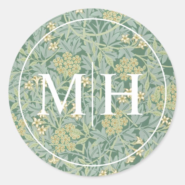 Elegant Green Floral Monogram Wedding Runder Aufkleber (Vorderseite)