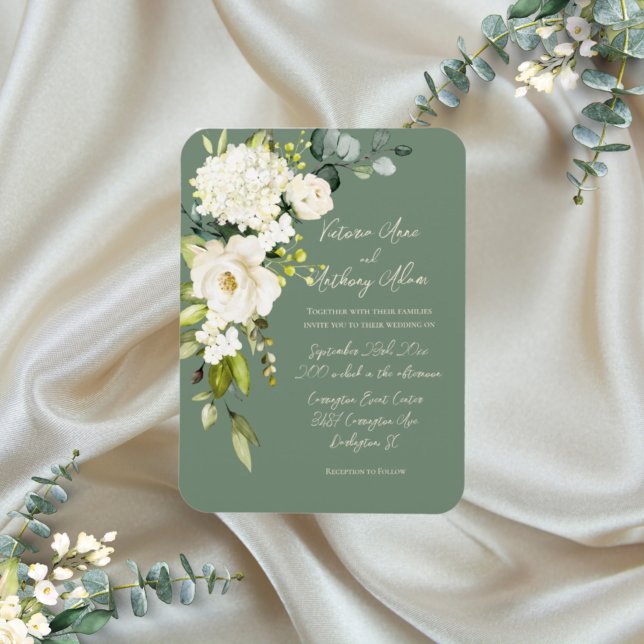 Elegant Green Floral Script Einladung zur Hochzeit Magnet (Von Creator hochgeladen)