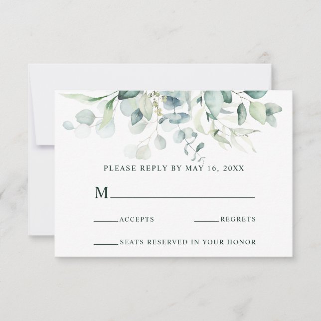 Elegant Green Foliage Wedding RSVP Karte (Vorderseite)