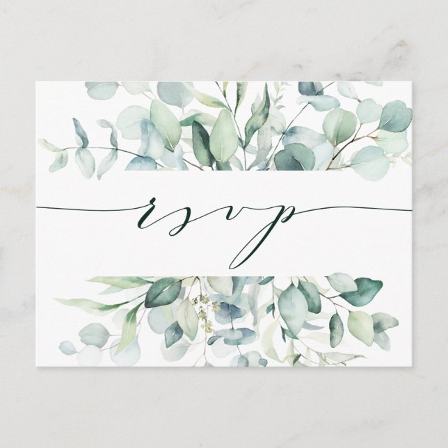 Elegant Green Foliage Wedding RSVP Postkarte (Vorderseite)
