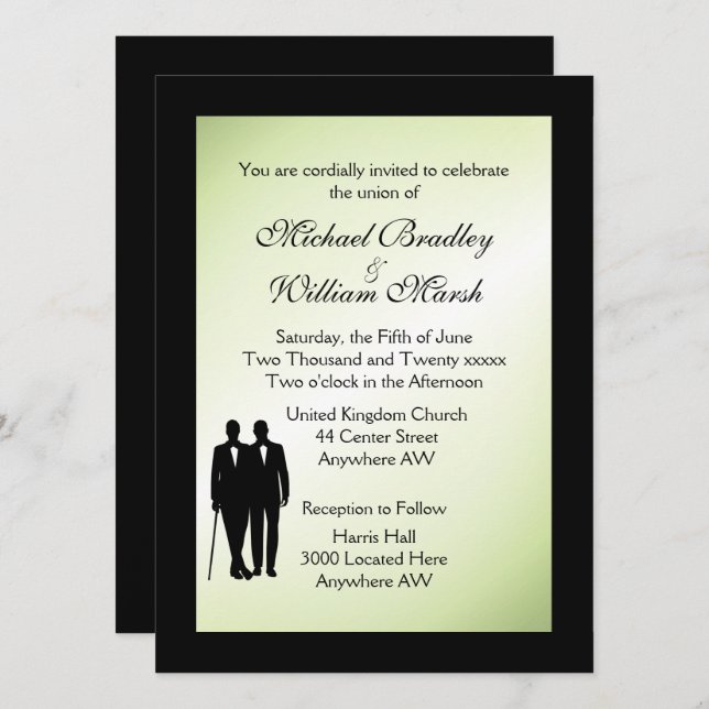 Elegant Green Gay Wedding Einladung (Vorne/Hinten)