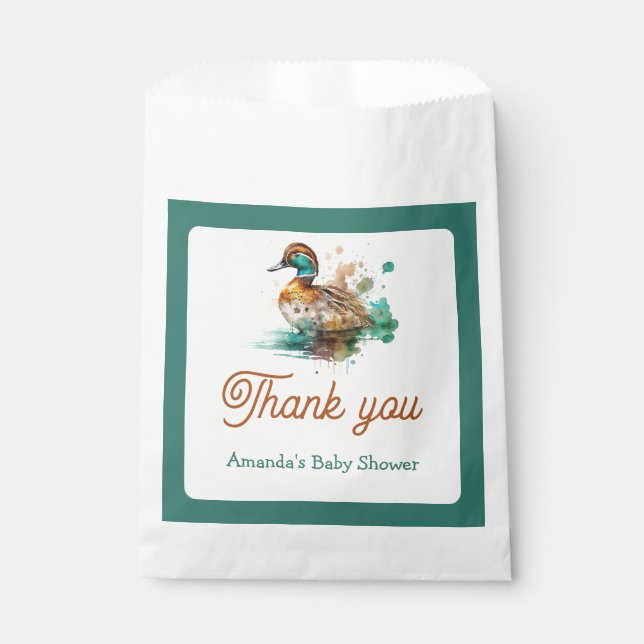 Elegant Green Gerahmt Mallard Duck Baby Shower Geschenktütchen (Vorderseite)