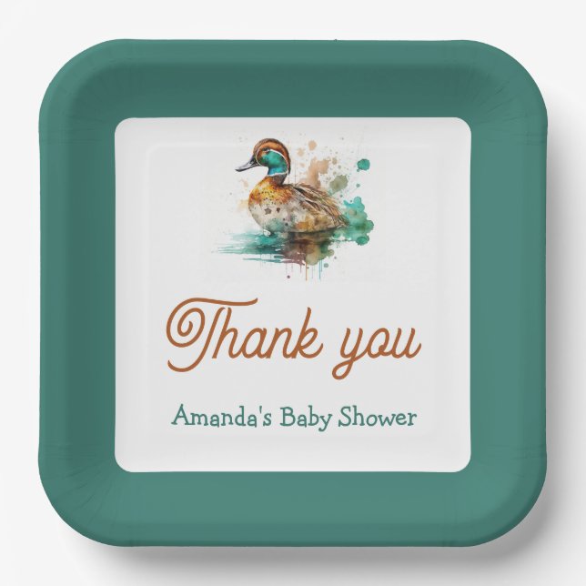 Elegant Green Gerahmt Mallard Duck Baby Shower Pappteller (Vorderseite)