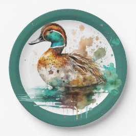Elegant Green Gerahmt Mallard Duck Baby Shower Pappteller