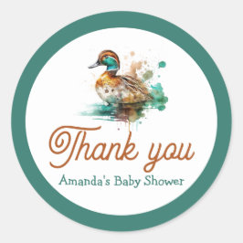 Elegant Green Gerahmt Mallard Duck Baby Shower Runder Aufkleber