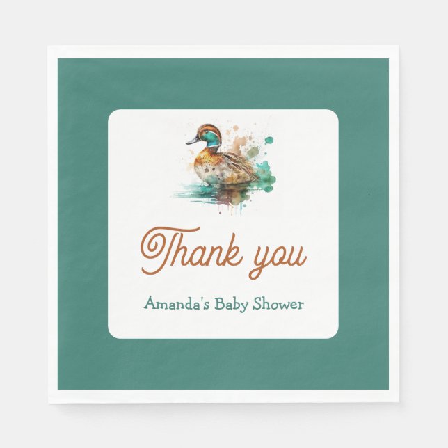 Elegant Green Gerahmt Mallard Duck Baby Shower Serviette (Vorderseite)