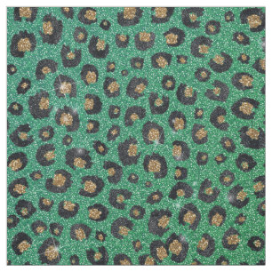 Elegant Green Glitter Black Gold Leopard Stoff