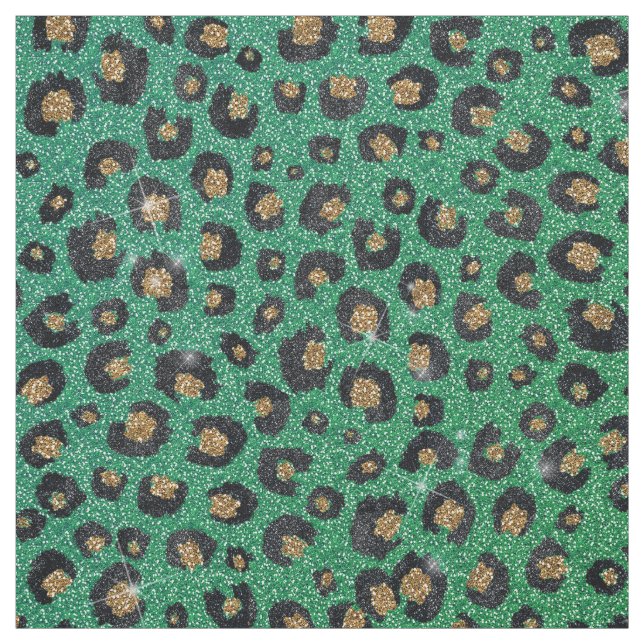 Elegant Green Glitter Black Gold Leopard Stoff (Muster)