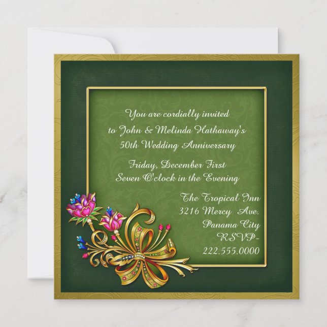 Elegant Green & Gold 50 Jahre Einladung (Vorderseite)