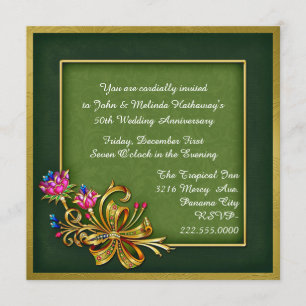 Elegant Green & Gold 50 Jahre Einladung
