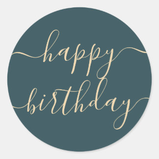 Elegant Green Gold Beige Trendy Happy Birthday Runder Aufkleber