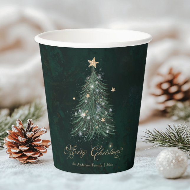 Elegant Green Gold Christmas Tree  Pappbecher (Von Creator hochgeladen)