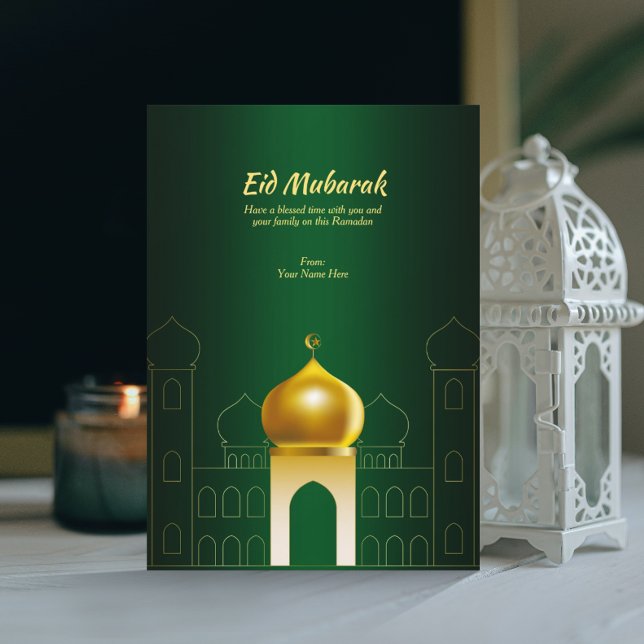 Elegant Green | Gold Dome Ramadan Grußkarte Einladung (Von Creator hochgeladen)