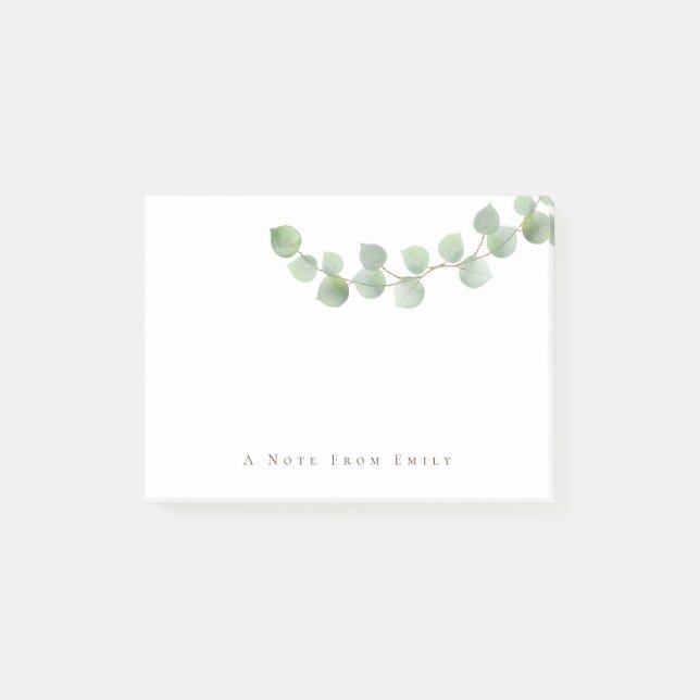 Elegant Green Gold Eucalyptus Leaf Name Post-it Klebezettel (Vorderseite)