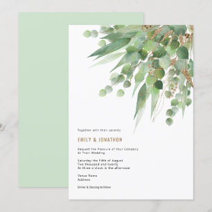 Elegant Green Gold Eucalyptus Leaf Wedding Einladung