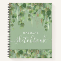Elegant Green Gold Eucalyptus Name Sketchbook