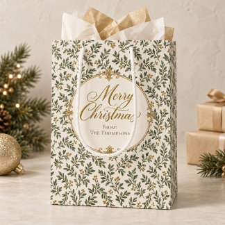 Elegant Green Gold Foliage Personalized Mittlere Geschenktüte