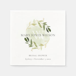 ELEGANT GREEN GOLD FOLIAGE WREATH BRAUTPARTY SERVIETTE