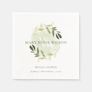 ELEGANT GREEN GOLD FOLIAGE WREATH BRAUTPARTY SERVIETTE