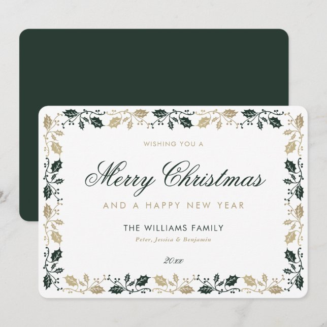 Elegant Green Gold Frohe Weihnachten Glück Neues J (Vorne/Hinten)