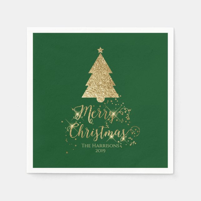 Elegant Green Gold Frohe Weihnachtssparkle Serviette (Vorderseite)
