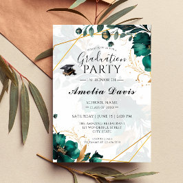 Élégant Green & Gold Graduation Party Invitation