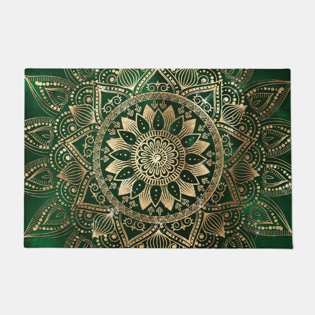 Elegant Green Gold Mandala Fußmatte (Vorderseite)