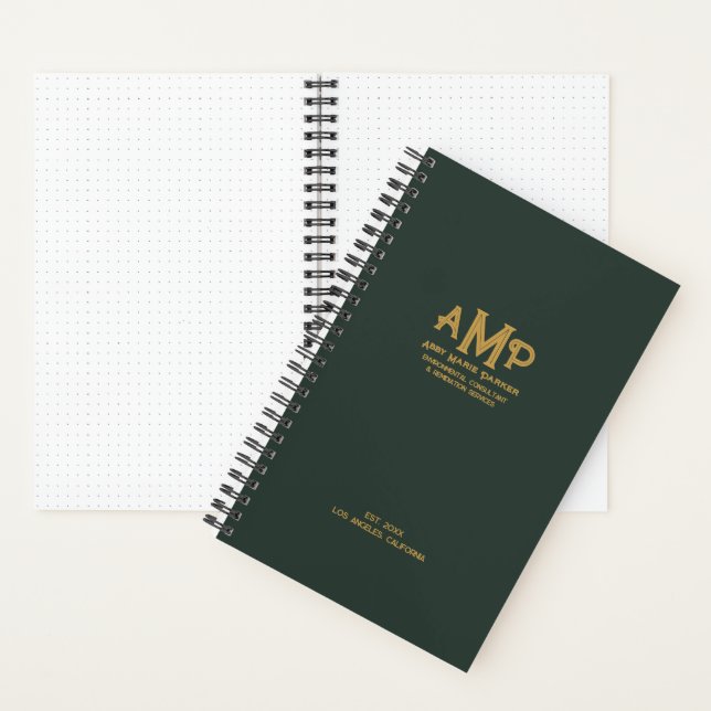 Elegant Green & Gold Monogram Bullet Page Journal Notizbuch (Innen)
