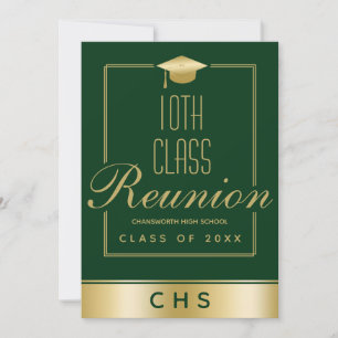 Elegant Green Gold Script 10th Class Wiedersehen Einladung