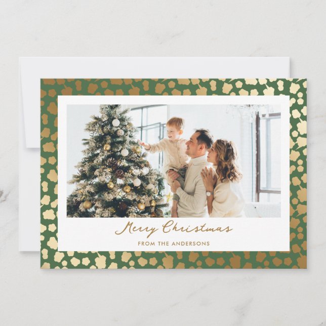 Elegant Green Gold Stars Foto Frohe Weihnachten (Vorderseite)