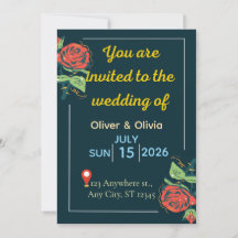 Elegant Green & Gold Wedding Invitation