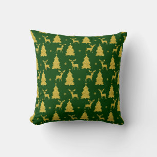 Elegant Green Gold Weihnachtsbaum Rentier Stilvoll Kissen