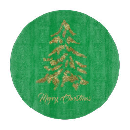 Elegant Green Golden Tree Frohe Weihnachten Schneidebrett